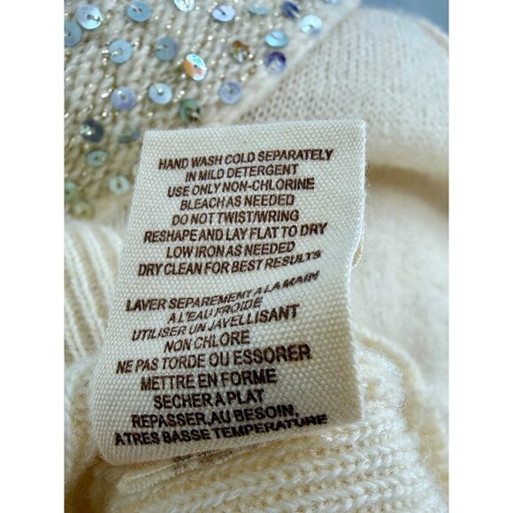 Vintage Free People Sequin V-Neck Cream Knit Sweater | Luxe Boho Soft Girl Y2K S - Picture 14 of 15